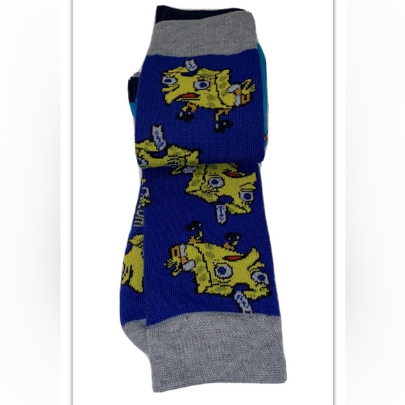 SpongeBob Crew Socks 2 Pair Men 8-12 Green Blue Nickelodeon Square Pants NEW! - Picture 8 of 12
